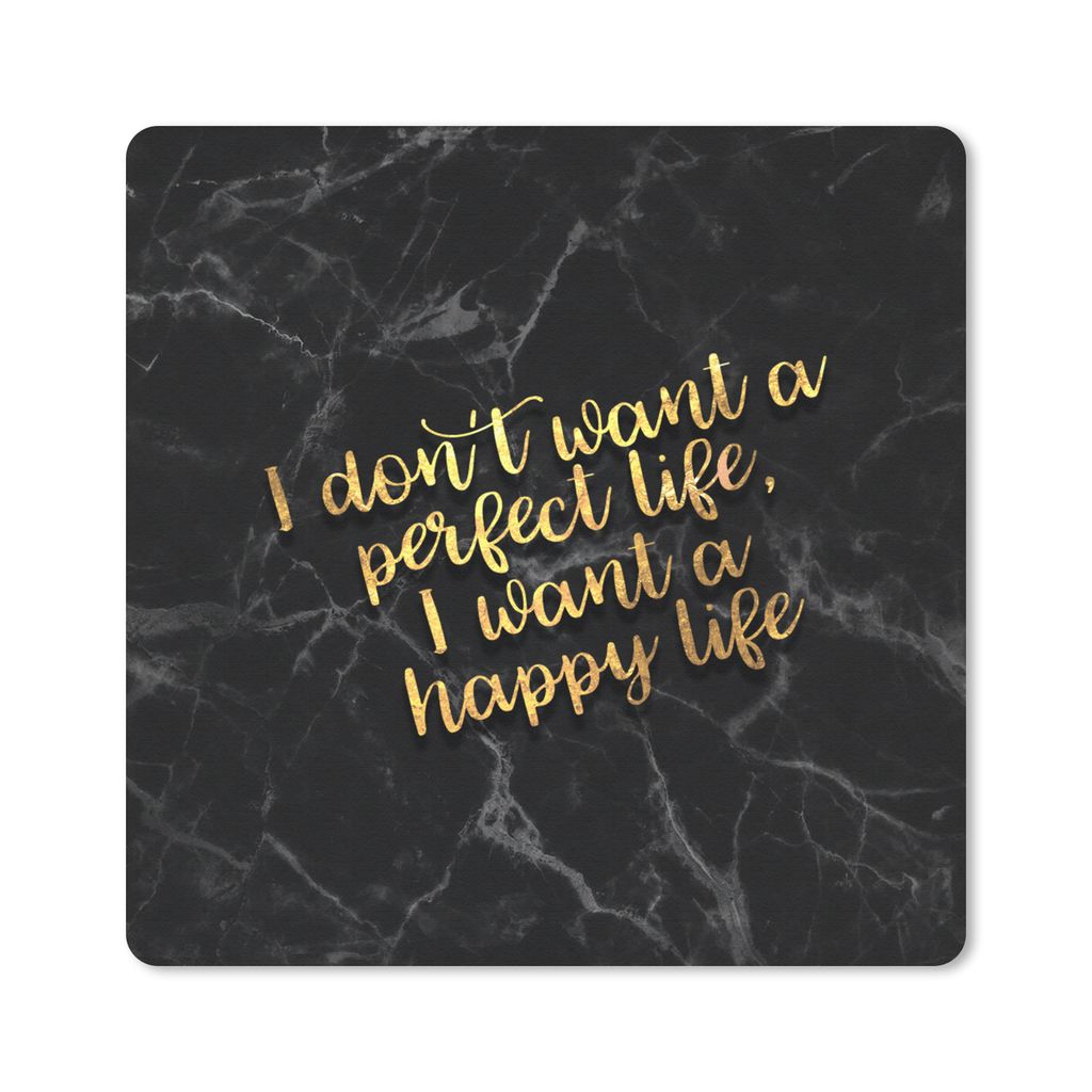 MuchoWow Mauspad Mousepad Zitate - Glücklich - Gold - Marmor 20x20 cm - Mousepads - Maus Mat - Pad - Mausunterlage - Desk Mat - Bureauartikeln