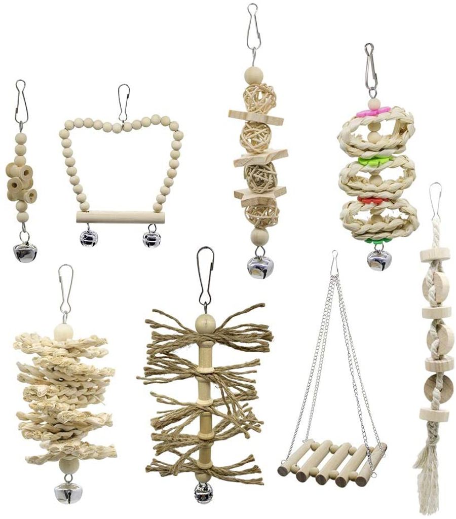 8er Set Holz Schaukel Hängematte Kauspielzeug Vogelspielzeug für Papageien Wellensittiche Nymphensittiche Kanarienvogel Kakadus Aras