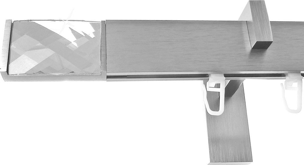 Innenlauf Gardinenstange eckig Edelstahl Look, kantiges Design, Wandträger H90, 1-läufig, Länge 120, Endkappe E95