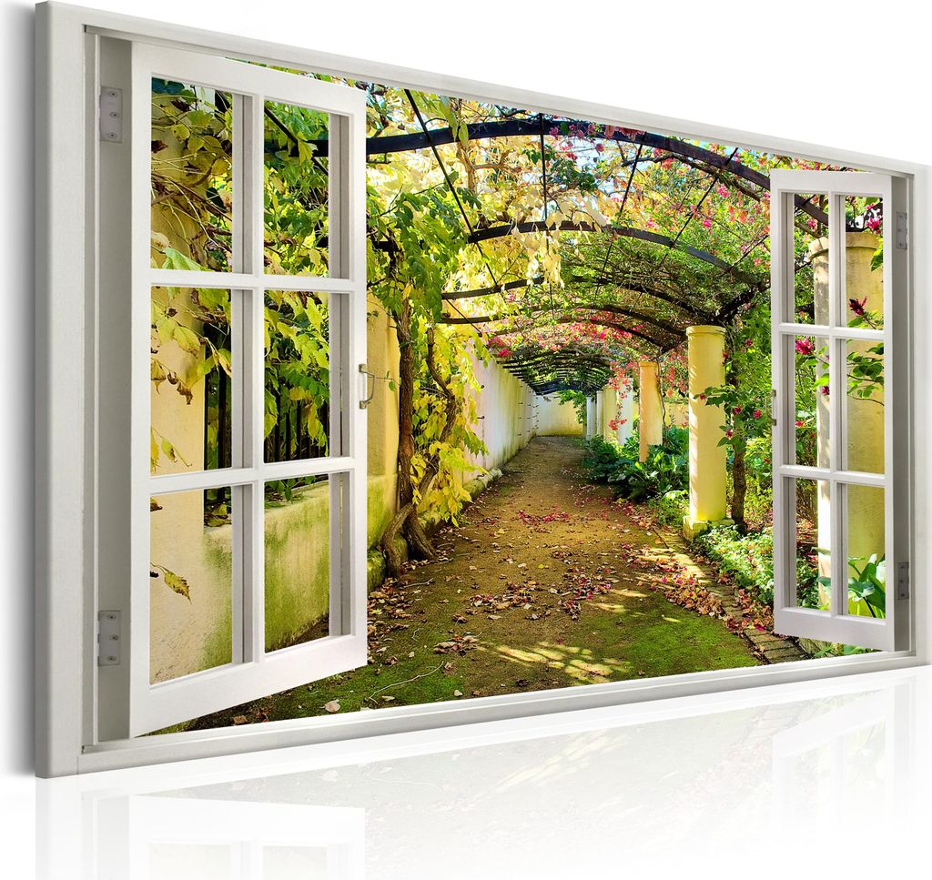 Modernes Wandbild Fensterblick 90x60 - 1 Teile Bilder Fotografie auf Vlies Leinwand Foto Bild Dekoration Wand Bilder Kunstdruck Pergola c-C-0089-b-a