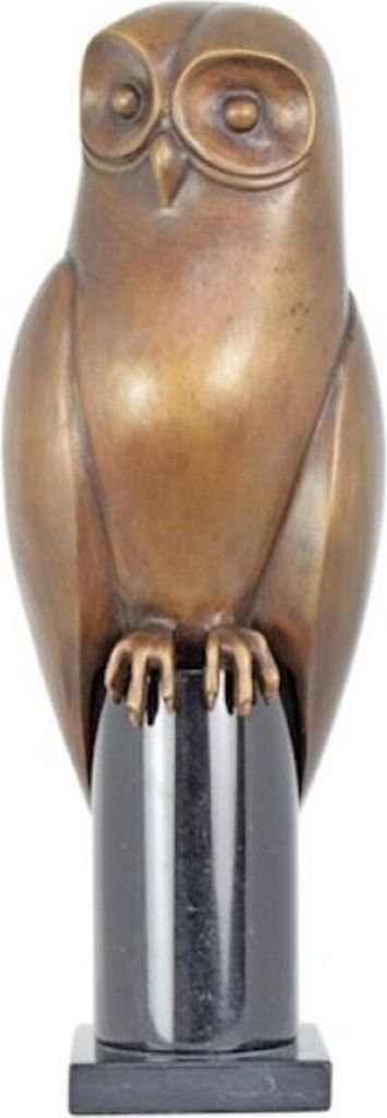 Casa Padrino Luxus Bronze Deko Figur Eule Messing / Schwarz 15 x H. 44 cm - Bronze Deko Skulptur - Schreibtisch Deko - Deko Accessoires - Luxus Acc...