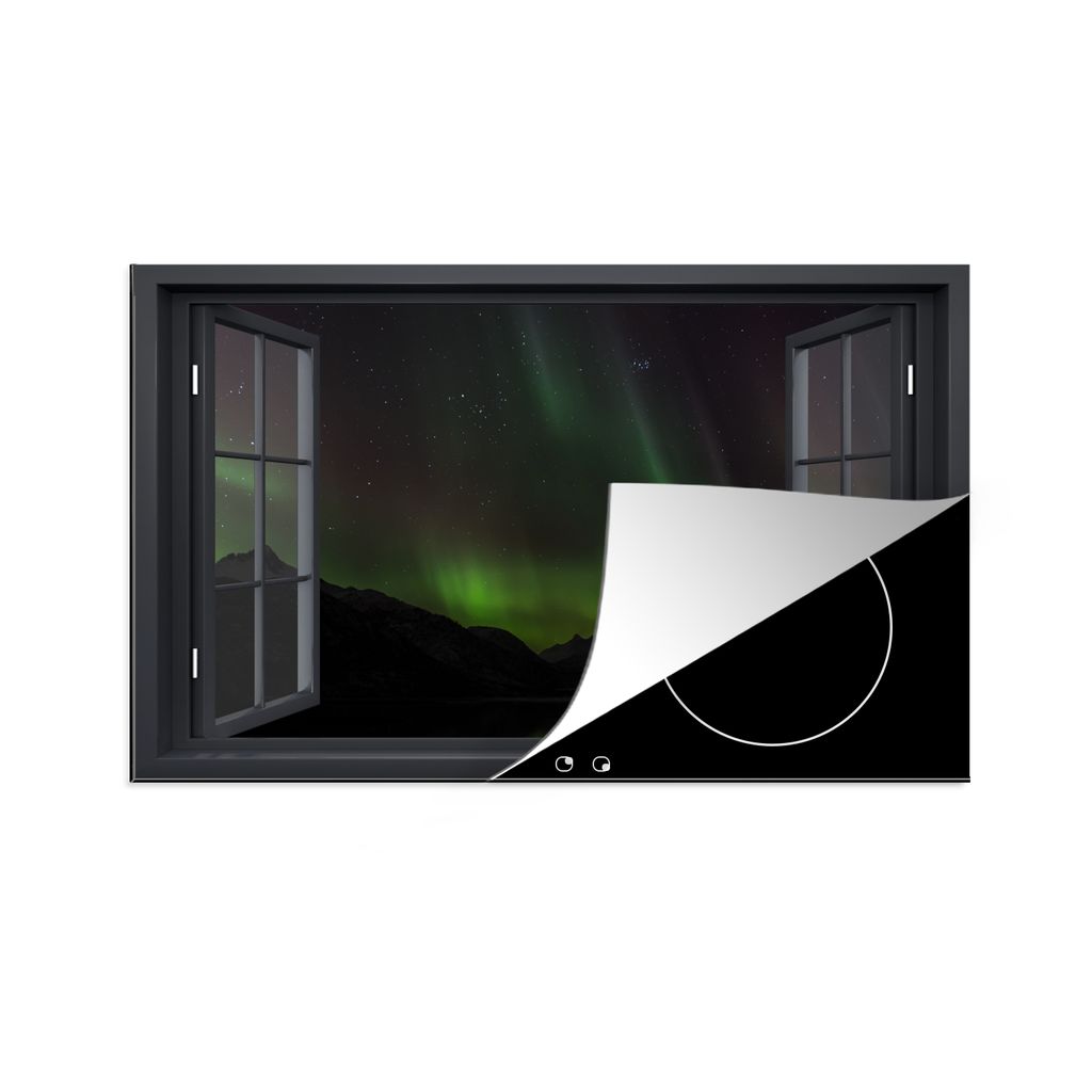 KitchenYeah Herdabdeckplatte Durchsichtig - Nordlichter - Grün , 77x51cm, Küche Deko, Glaskeramikkochfeld Herdabdeckung, Abdeckplatte fùr Koch...
