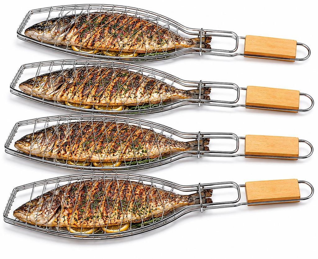 Sada 4 ks: pekáč na ryby, košík na grilování 36 x 15 cm, Obrázek produktu 