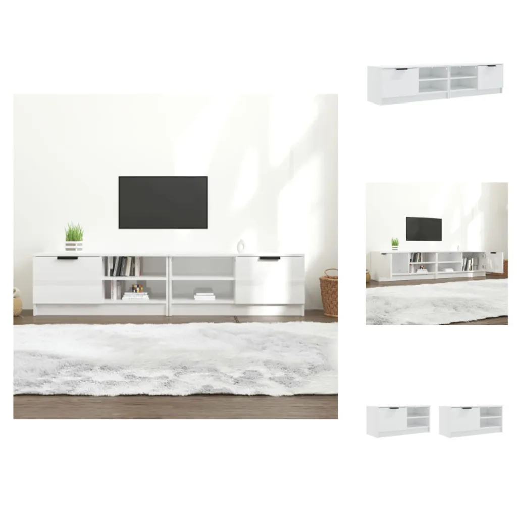 Meuble TV Gain de Place Blanc Brillant - Pack de 2 Unités 80cm pour Salon