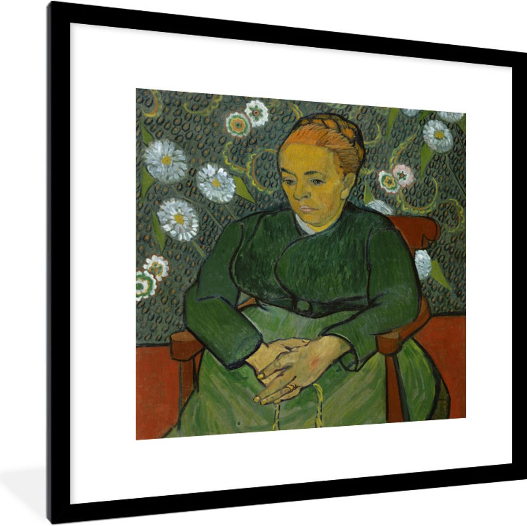 MuchoWow Gerahmtes Poster La berceuse (Porträt von Madame Roulin) - Vincent van Gogh 40x40 cm - Poster mit Schwarzem Bilderrahmen Wandposter Rah...