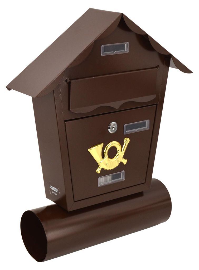 Brauner Briefkasten mit Zeitungsrolle, 370x470x100mm Produktbild 