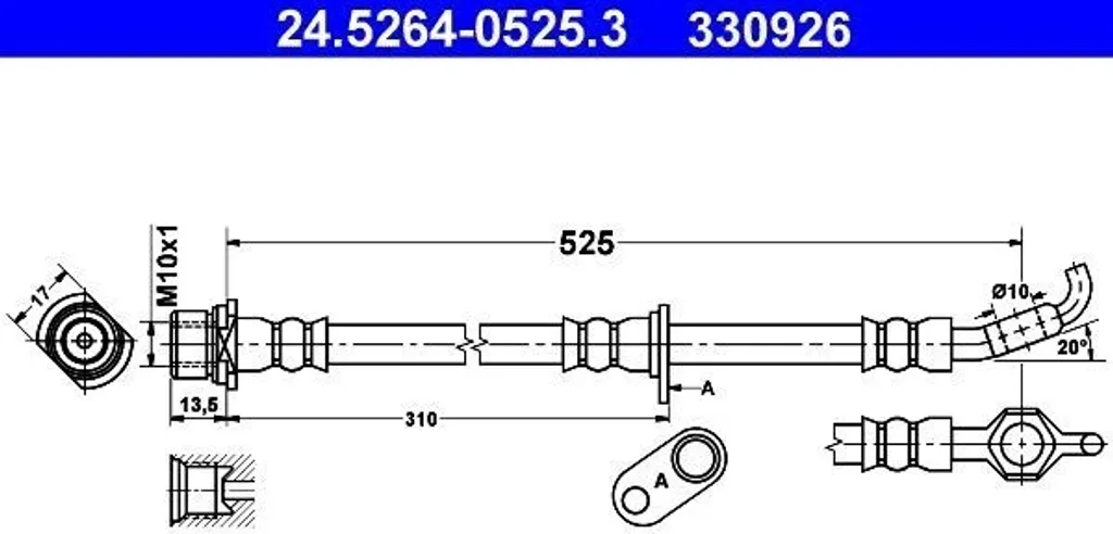 Flexible de frein ATE 24.5264-0525.3 pour Toyota Carina E et Picnic