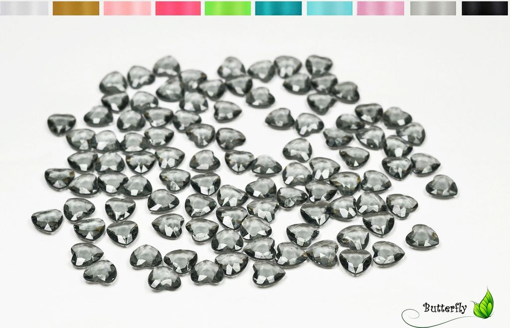 100 Dekosteine HERZEN 1,2 cm, Farbe:silber / grau 077