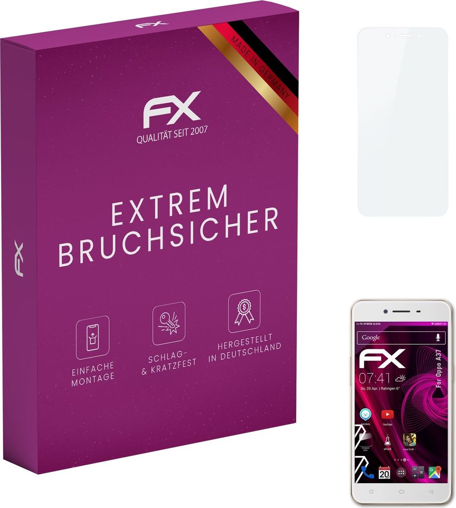 atFoliX FX-Hybrid-Glass Displayfolie kompatibel mit Oppo A37 Glasfolie