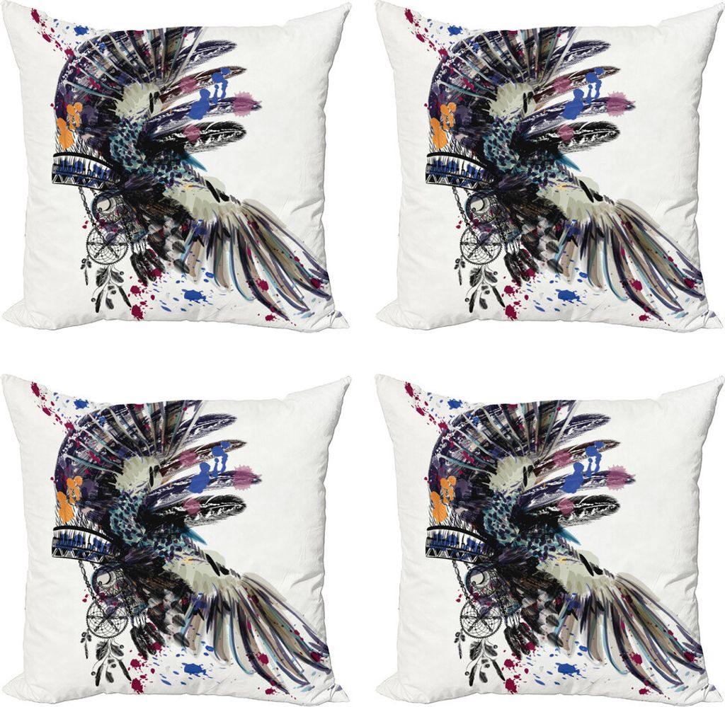 ABAKUHAUS Feder Kissenbezug Set (4 Stück), Boho Mode nach Themen, Moderner Doppelseitiger Digitaldruck, 40 cm x 40 cm, Mehrfarbig
