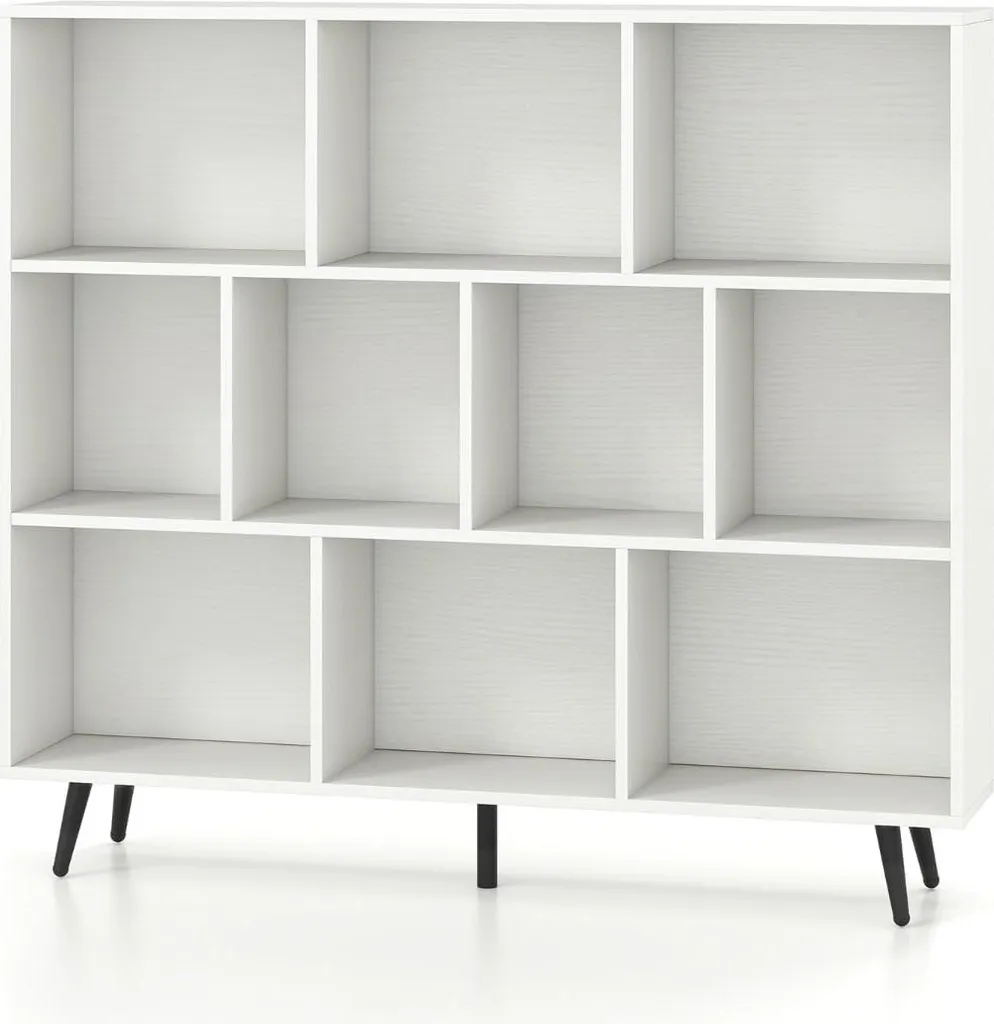 Étagère scandinave 120 cm avec pieds en bois massif et 3 grands niveaux