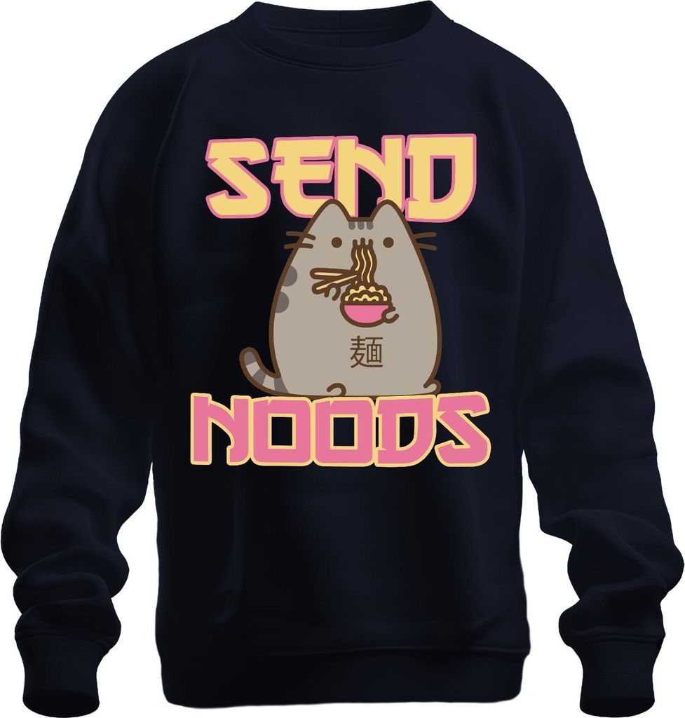 SEND NOODS Katze Nudeln Ramen Kawaii Lustig Geschenk süß Freundin Uni Sweatshirt Pullover, Navy, XL
