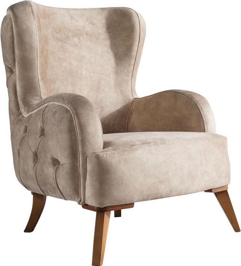 Textil Polster Sessel Couch Sofa Sitz Luxus Bunte Relax Beige Chesterfield Neu