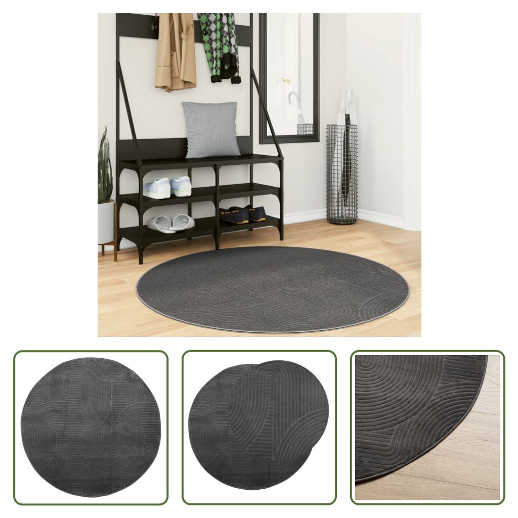 The Living Store Teppich IZA Kurzflor Skandi-Stil Anthrazit Ø 120 cm