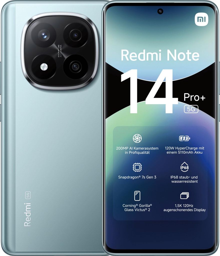 Xiaomi Redmi Note 14 Pro+ 5G Smartphone 8GB/256GB Blau Produktbild 