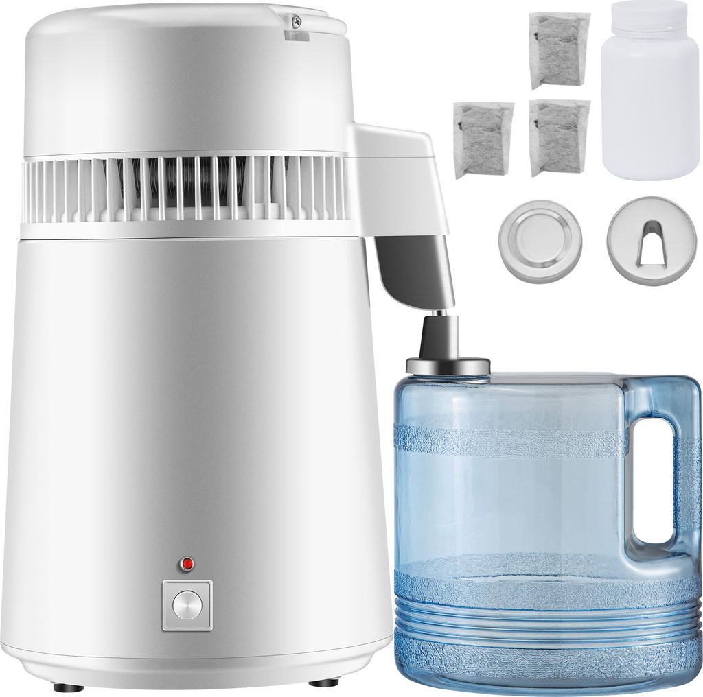 SucceBuy Pure Water Distiller, 4 l Edelstahl-Innentank, 750 W Wasserreiniger, Filter-Wasserdestilliergerät mit Auffangflasche für Büros und Zuhause