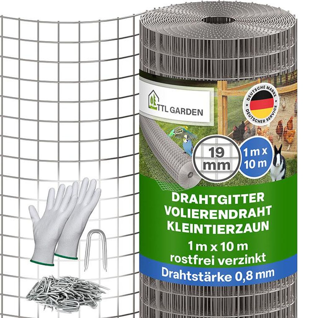 TTL GARDEN Drahtgitter 1m x 10m – 19mm Masche verzinkt Produktbild 