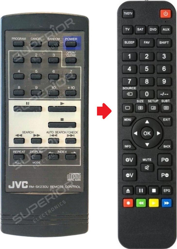 Ersatz Fernbedienung für JVC RM-SX230U | RM-SX274U | XL-Z132 | XL-V174 | XL-V274