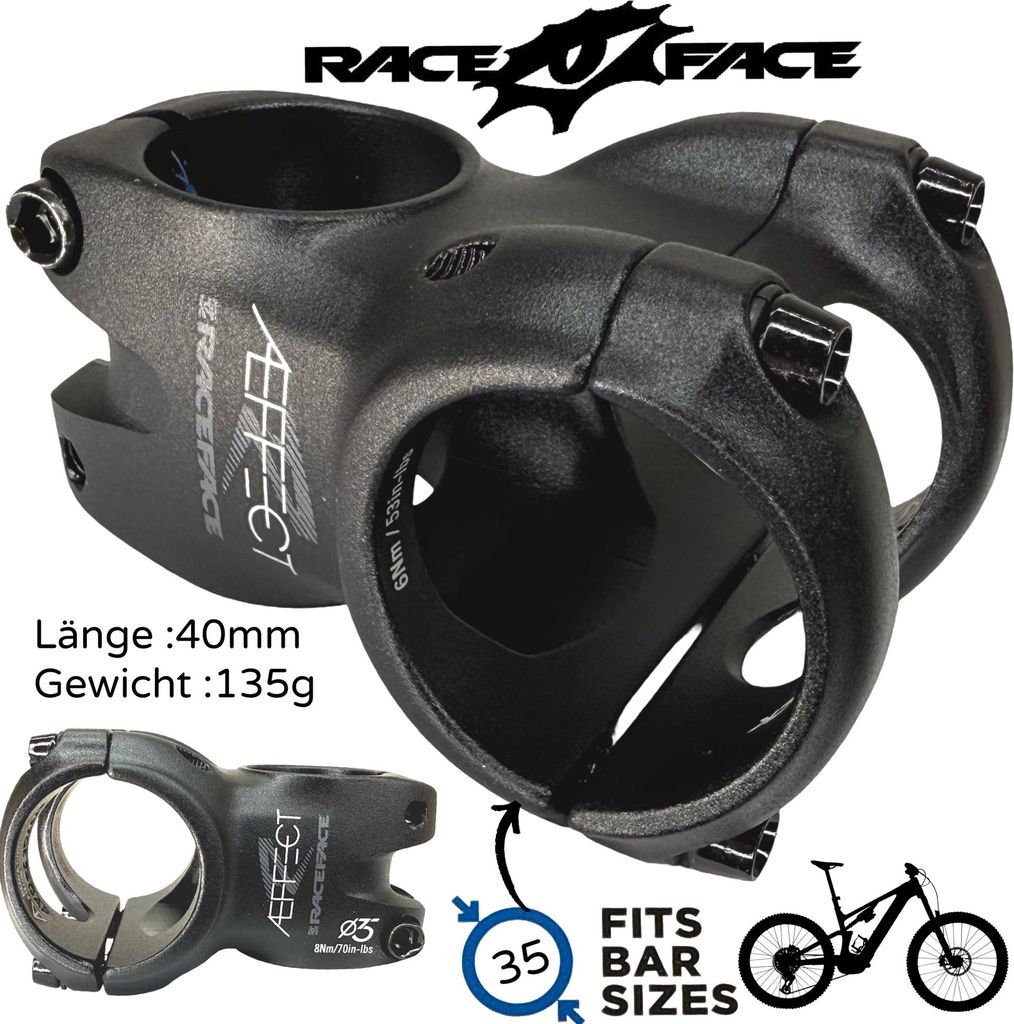 Race Face Vorbau Aeffect-R MTB FR DH Ebike 40mm Fat 35 x 0° Schwarz