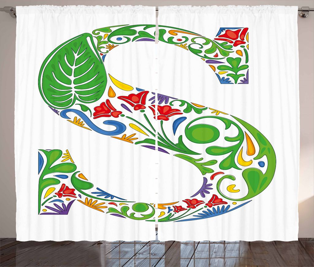 ABAKUHAUS Briefe Rustikaler Gardine, Nature Inspired S-Zeichen, Schlafzimmer Kräuselband Vorhang mit Schlaufen und Haken, 280 x 245 cm, Mehrfarbig