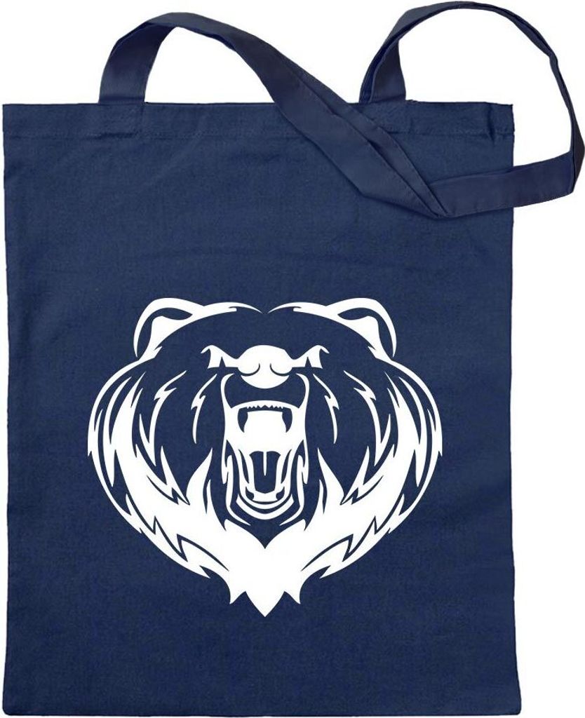 Kiwistar - Baumwolltasche - dunkelblau - Grizzly Bear - Bär - - Tragetasche Stoffbeutel Umhängetasche Langer Henkel