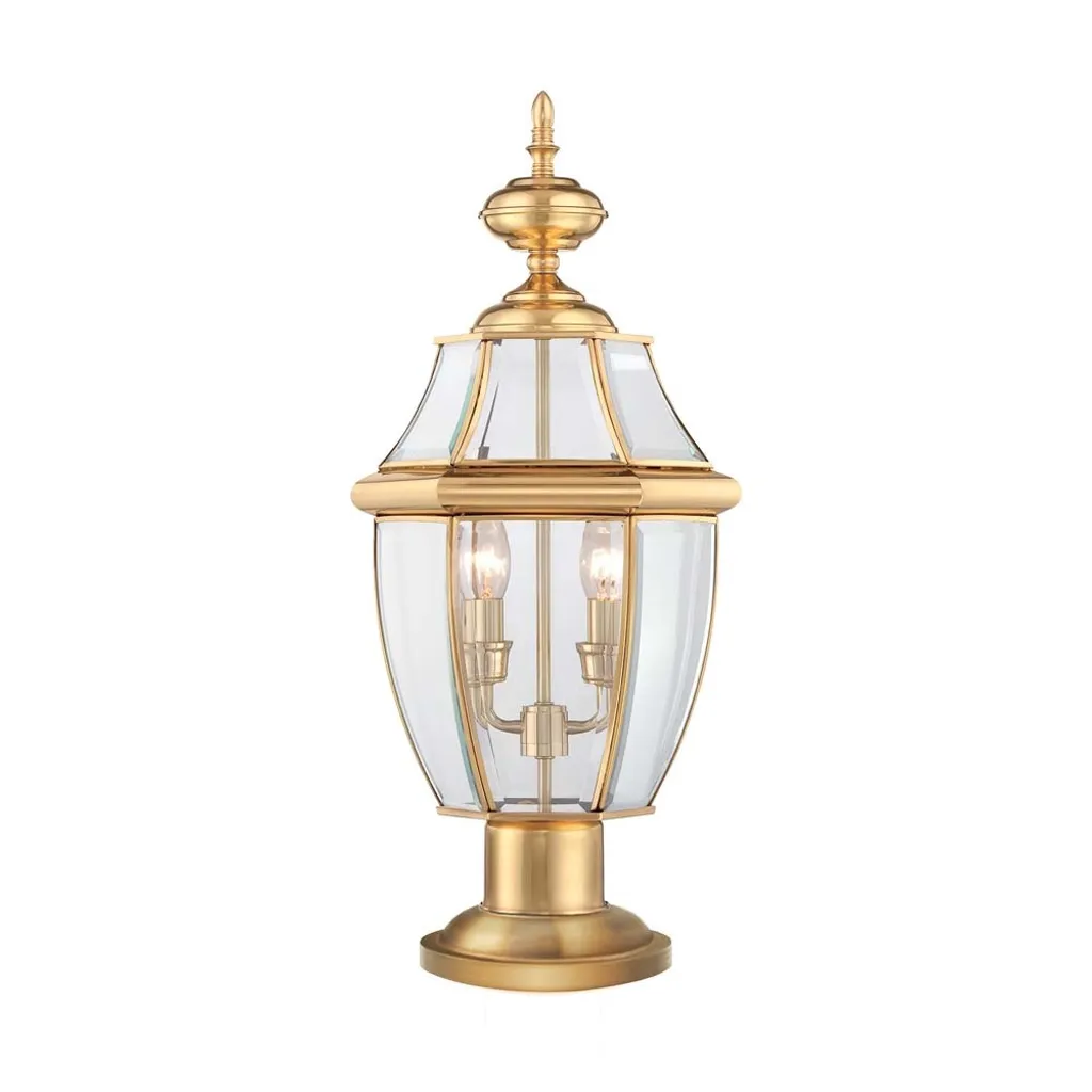 Éclairage d'allée chic lampadaire Newbury Quoizel laiton poli 2xE14