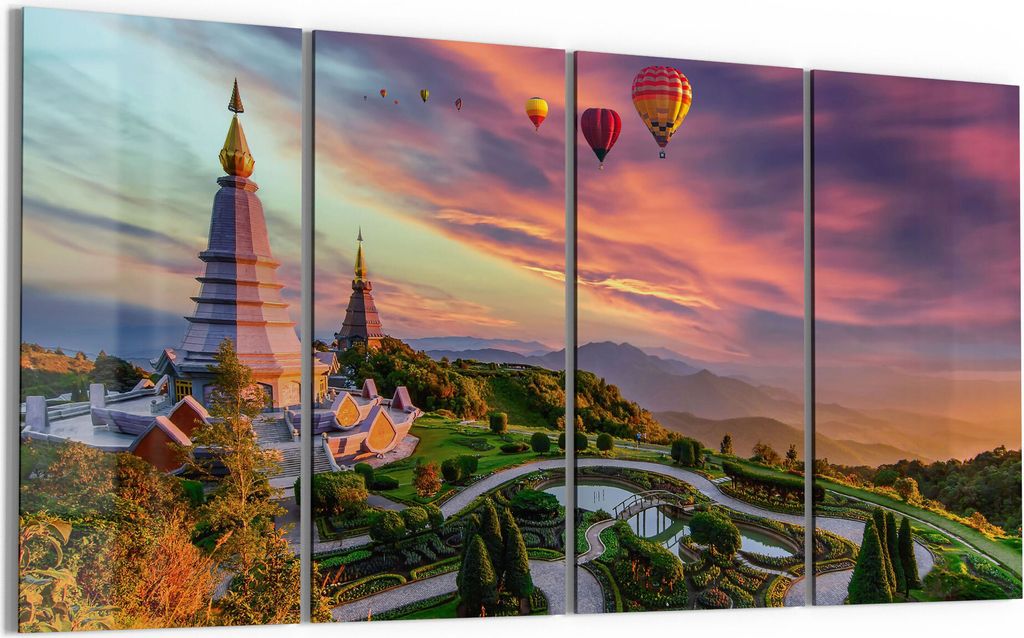 DEQORI Glasbild Echtglas 4x30x60 cm 'Das Dach Thailands' Wandbilder XXL groß