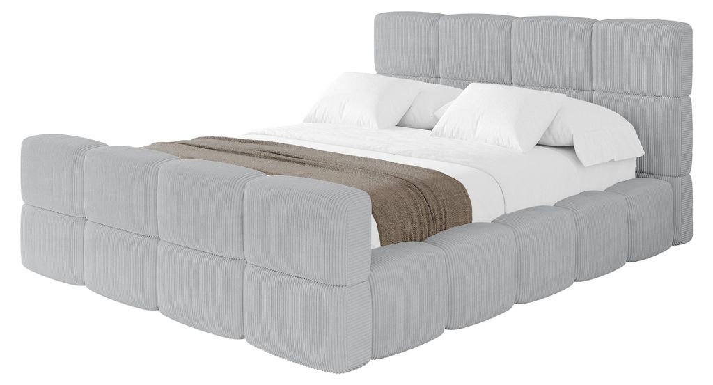 ALTDECOR Polsterbett mit Bettkasten - NATA-Z 160x200 Grau, Bett mit Kopfteil, Boxbett mit Matratze H3/H4, Doppelbett mit Stauraum