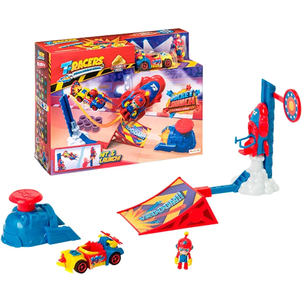 Circuit de voiture Rocket Launch T-Racers et lanceur de fusée de jeu