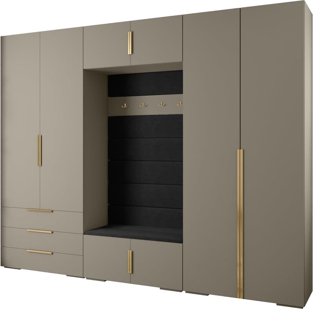 MEBLE KRYSPOL Inova 1 Möbelset Garderobe, 236,7x300x47cm - Kaschmir, Manila 18, Gold