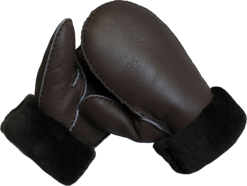 Fäustlinge Faust Handschuhe aus Lammfell mit Nappaleder Braun XS