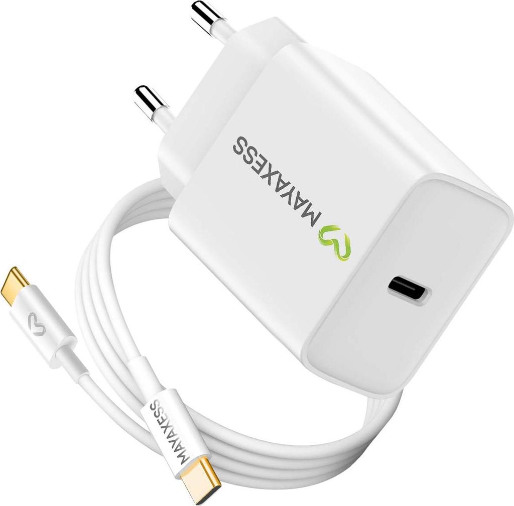 Mayaxess, 20W Ladegerät für Galaxy S25 Plus mit 1m USB-C Kabel, Weiß