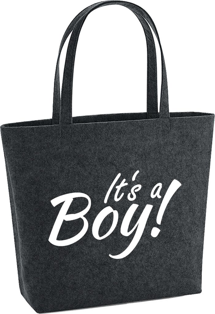 Huuraa Filzshopper It`s a Boy! Schriftzug 22 Liter Charcoal Melange Filztasche Geschenkidee