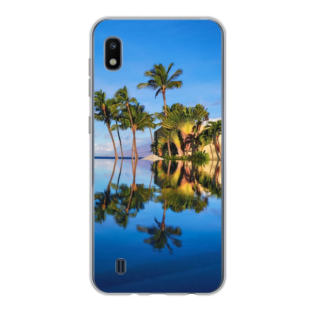 MuchoWow Handyhülle Schutzhülle Hülle für Samsung Galaxy A10 Am Wailea Beach in Hawaii spiegeln sich die Palmen im Wasser Silikon Softcase Ha...