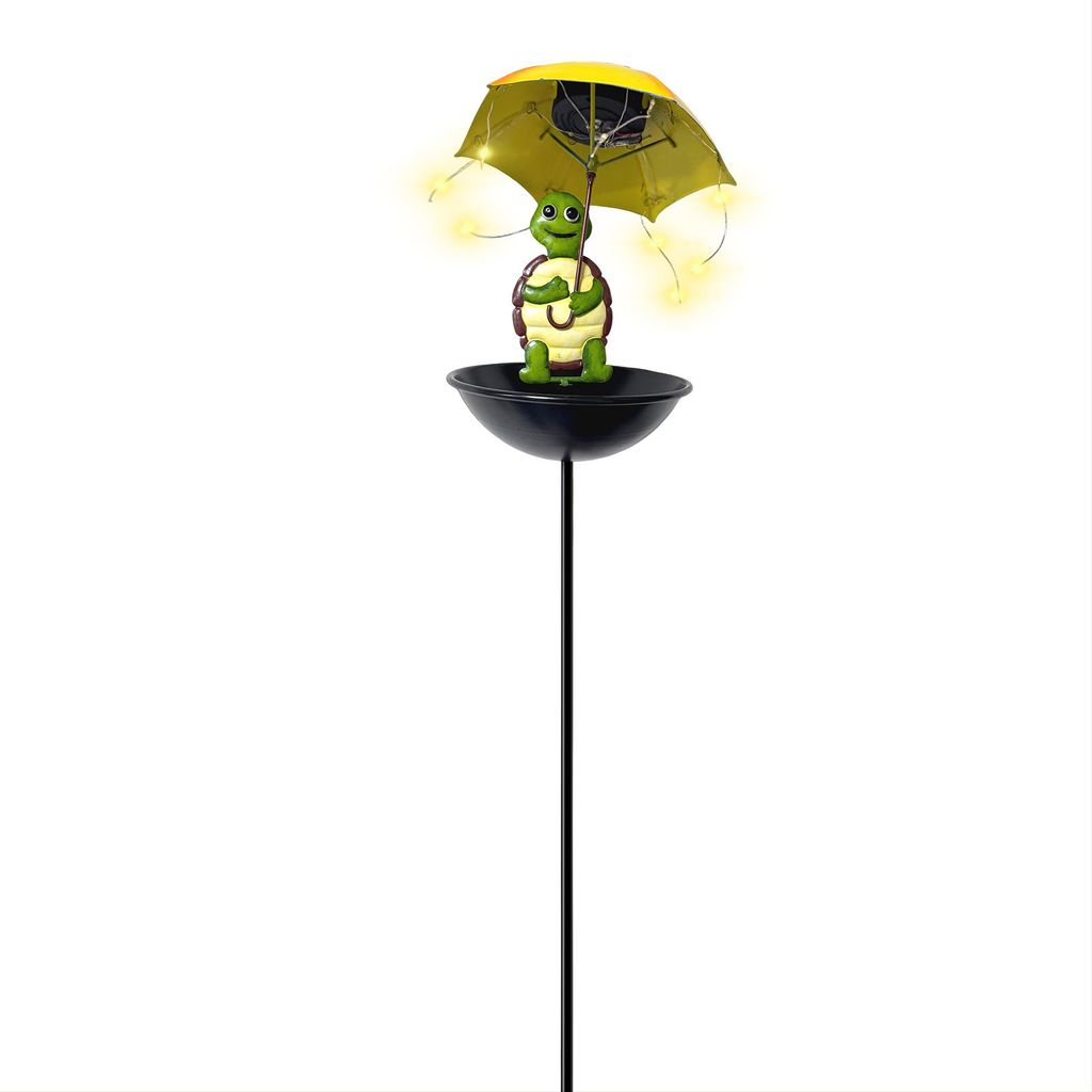 Solarbetriebene Vogelfutterstation Frosch-Gartenfigur mit beleuchtetem Schirm, solarbetriebene Schildkröten-Kolibri-Futterstation mit Erdspieß f...