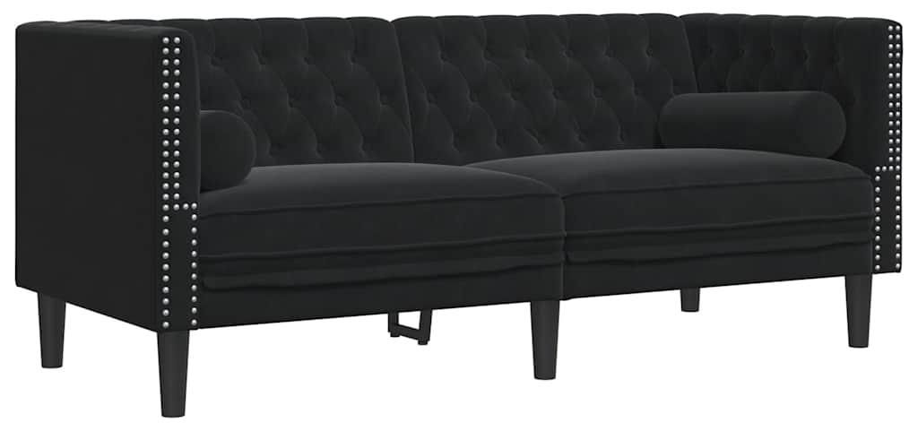 vidaXL Chesterfield-Sofa mit Nackenrollen 2-Sitzer Schwarz Produktbild 