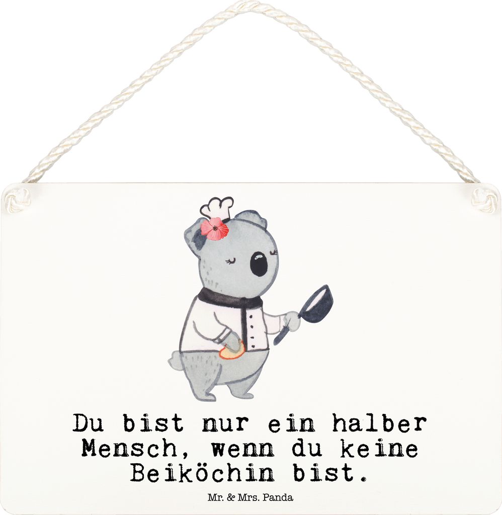 Mr. & Mrs. Panda Wandbild Holz Beiköchin Herz DIN A6 - Weiß - Geschenk, holzbild, Gastronomie, Restaurant, Lustig, Spruch, wandtafel, Holzschild,...