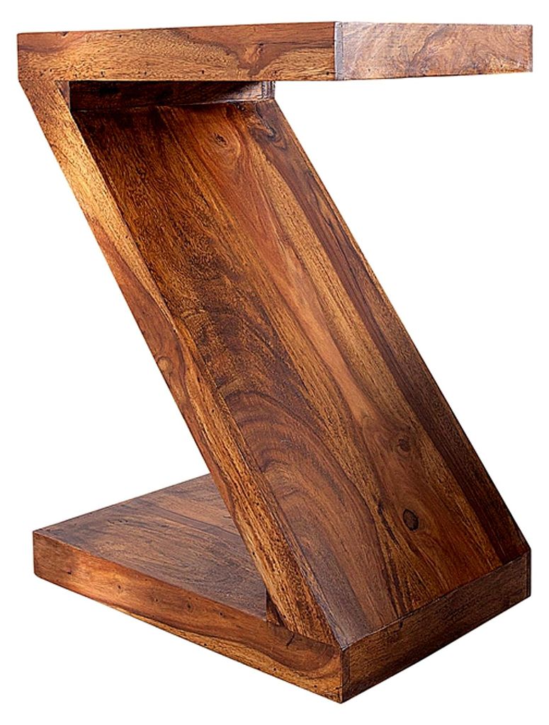 Beistelltisch aus massivem Sheeshamholz in Z-Form mit Stone Finish