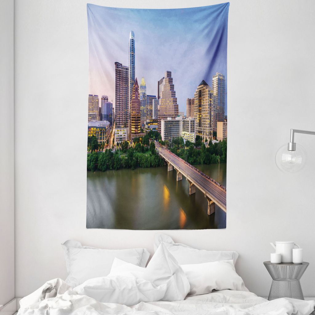 ABAKUHAUS Vereinigte Staaten von Amerika Wandteppich und Tagesdecke, Autin Texas City-Brücke aus Weiches Mikrofaser Stoff Waschbar ohne Verblassen...