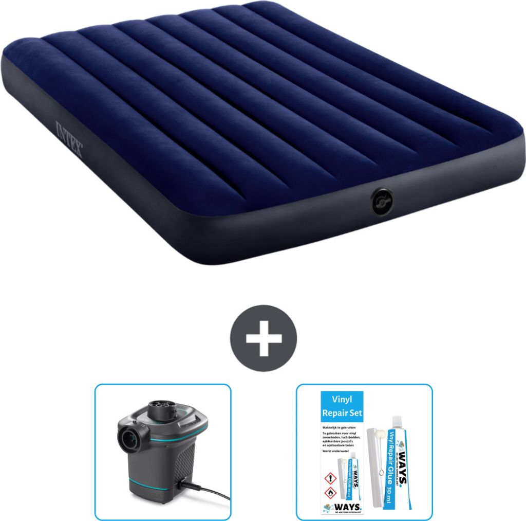 Intex Airbed - Doppelbett - 137 x 191 x 25 cm - Blau - Im Lieferumfang enthalten Pumpe en Reperaturset