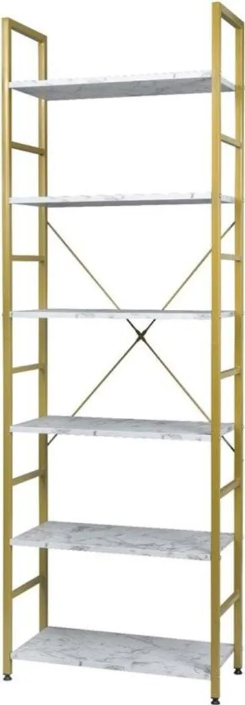 Bibliothèque design or et marbre 6 niveaux étagère robuste 60x28x180cm