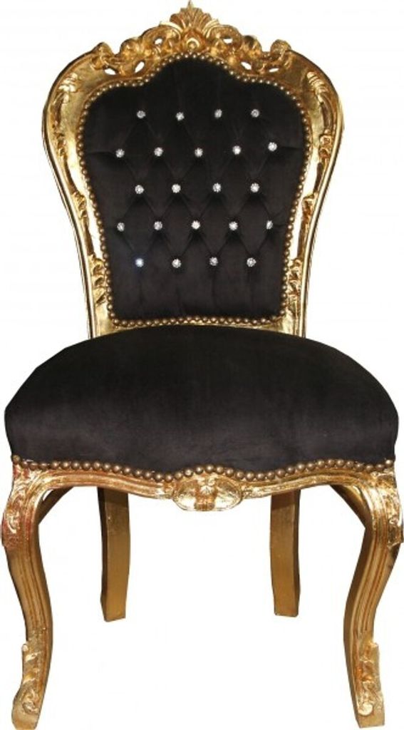 Casa Padrino Barock Esszimmer Stuhl Schwarz/Gold mit Bling Bling Glitzersteinen - Möbel Antik Stil - Limited Edition
