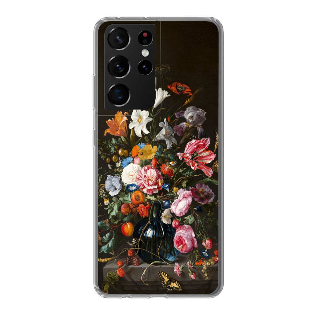 MuchoWow Handyhülle Schutzhülle Hülle für Samsung Galaxy S21 Ultra Vase mit Blumen - Jan Davidsz de Heem - Kunst Silikon Softcase Handy Hüll...