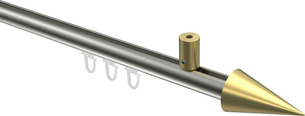 Interdeco Innenlaufstange / Gardinenstange mit Innenlauf Edelstahl-Optik / Messing-Optik, Typ Sonius Savio (Kegel) Deckenmontage, 20 mm Ø 1-läufi...