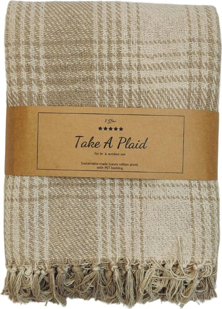 Nehmen Sie ein kariertes Polyback-Picknick-Plaid beige weiß 160 x 160 cm | 10 Stück