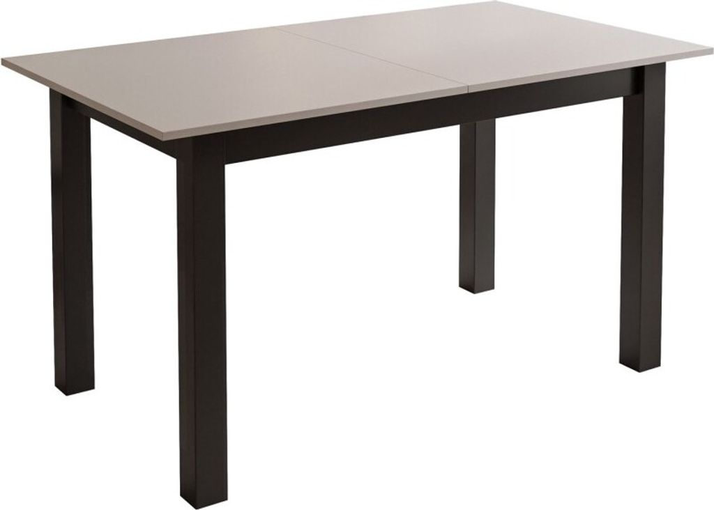 A table with a light gray top and black legs, shown from a front-side angle against a white background.