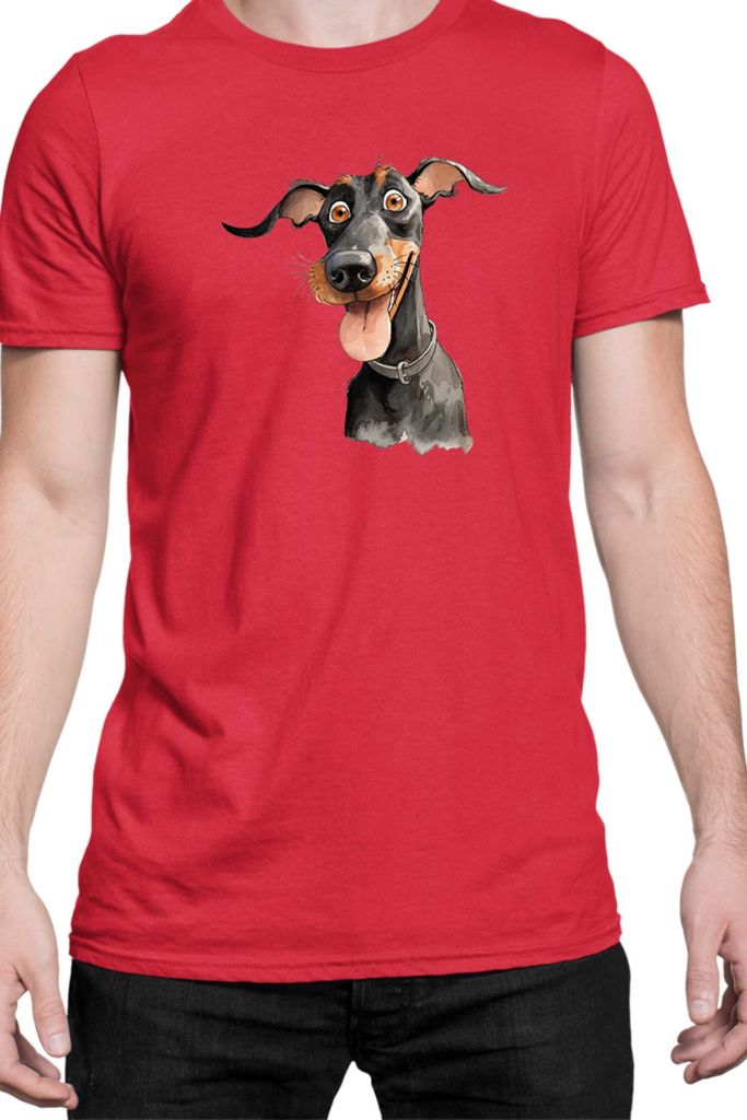 Herren T-Shirt Funny Dogs Breeds Doberman Dog Breed, Man XL / Rot