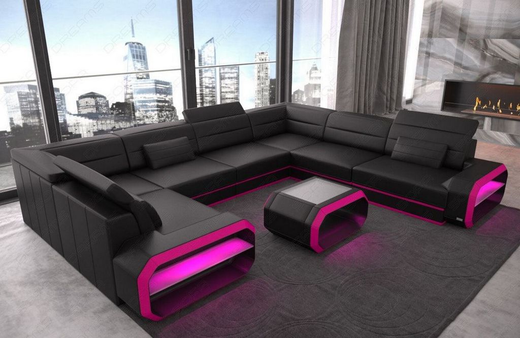 U Form Ledersofa Verona Mini echtes Büffelleder