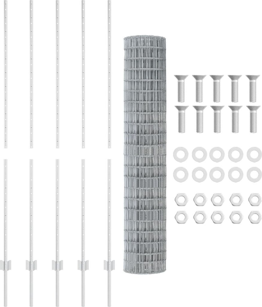 Euro Zaun mit 10 U-Pfosten Silber 1,5x10 m Stahl, Zaunzubehör DesignMöbel Neu