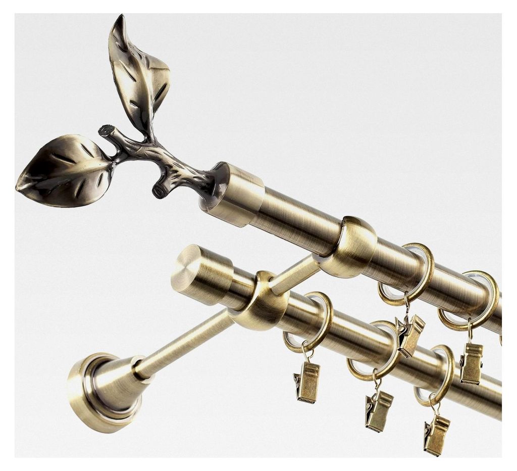 Gardinenstange Wandmontage 2-läufig 160 cm - Vorhangstange aus Stahl mit 32 Ösen und Clips - Gardinenstange in Gold - Set mit Dübel - Elegante V...